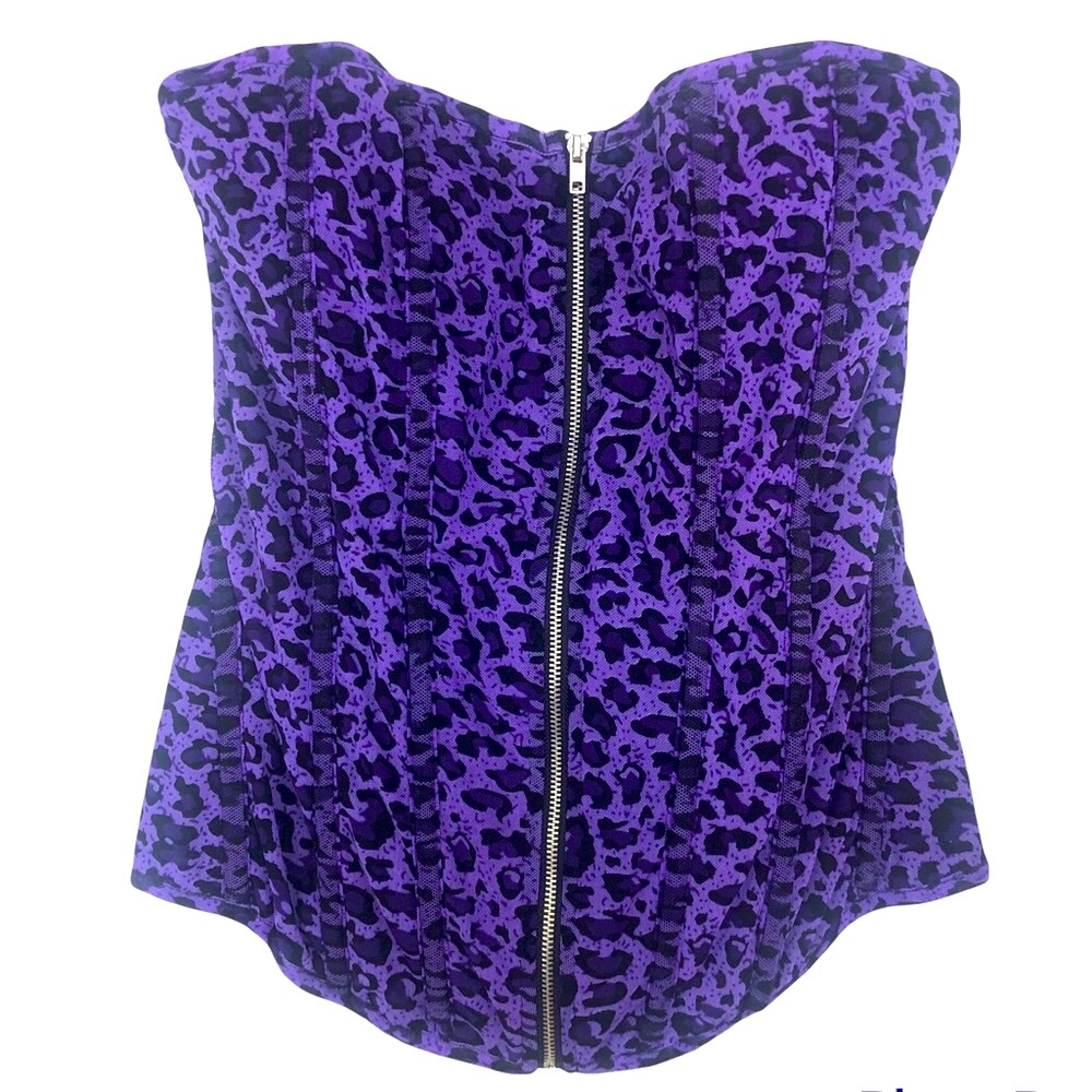 Foxy Jeans Y2K Sz M Purple Leopard Print Corset Top